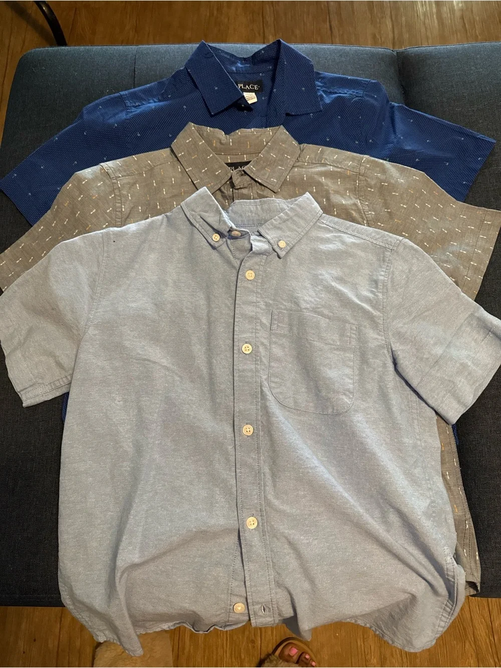 LOT of 3The Children's Place Light Blue Short-Sleeve Button-Down Shirt w/pocket
